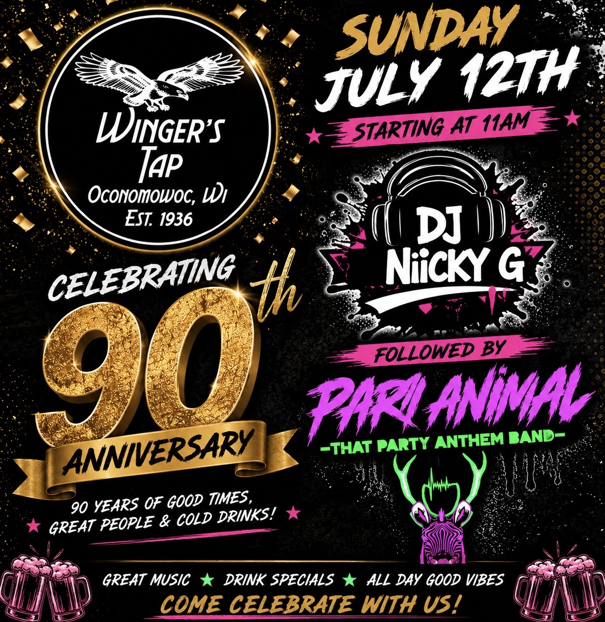July 12 at 11am, DJ Niicky G at Wingers Tap in Oconomowoc, WI